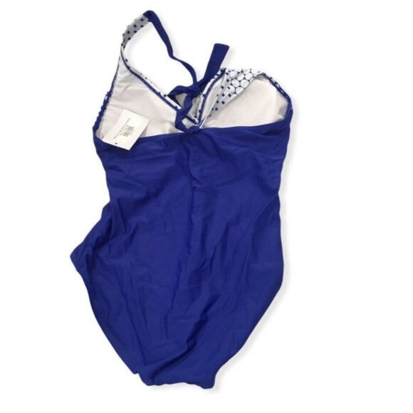 One Piece POLKA DOT Swimsuit Blue White Women Size Small Color Block New - Picture 3 of 8